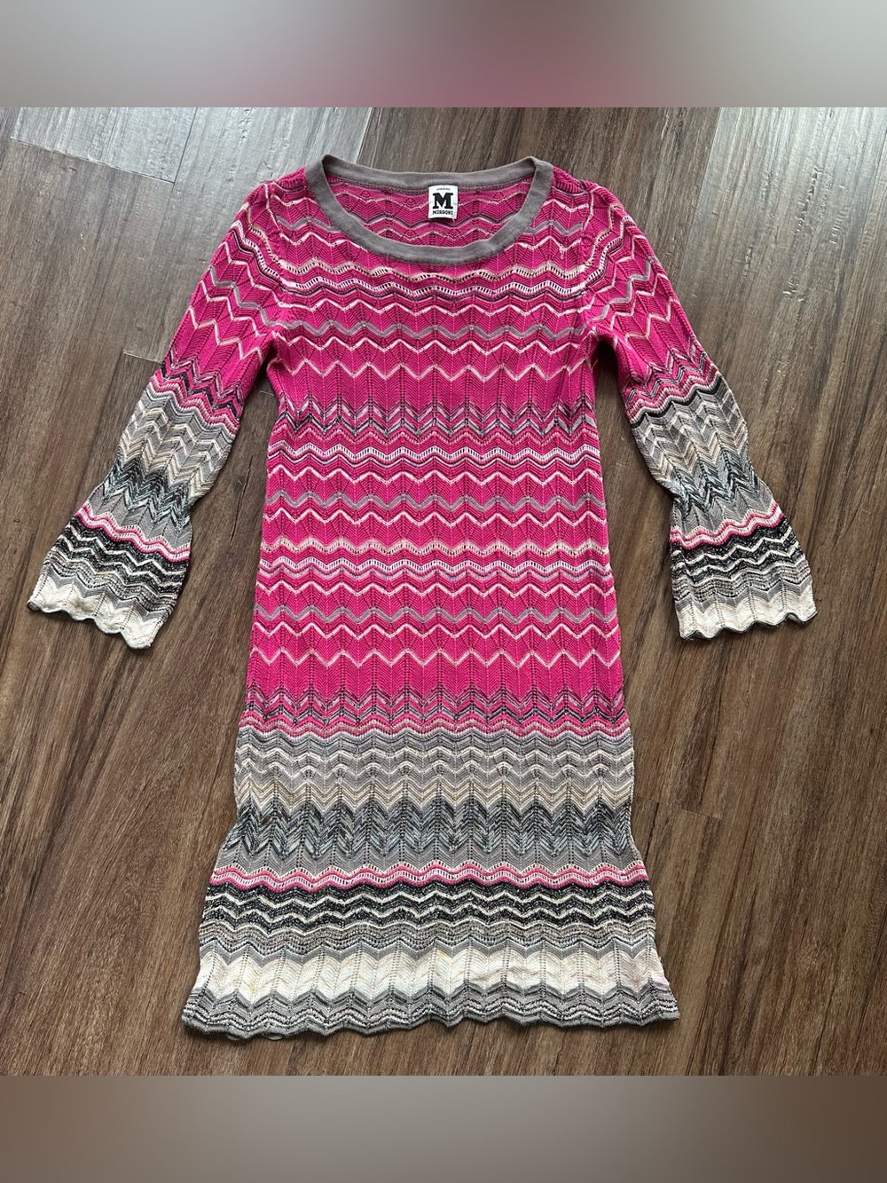 M Missoni Chevron Knit Long-Sleeve Dress in Pink. Size Italian 38 - Picture 7 of 16